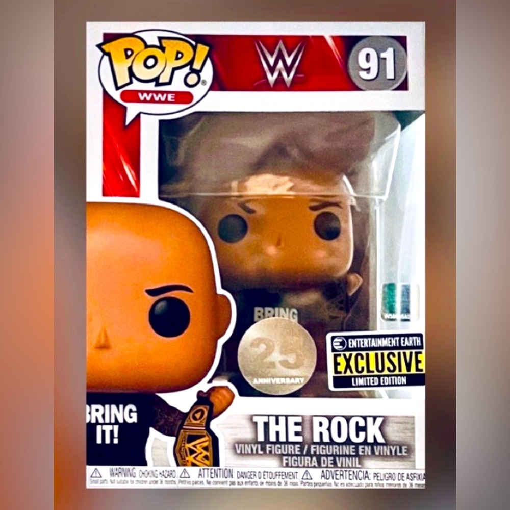 The Rock 25th Anniversary WWE Exclusive 91 Funko Pop NIB Excellent Condition